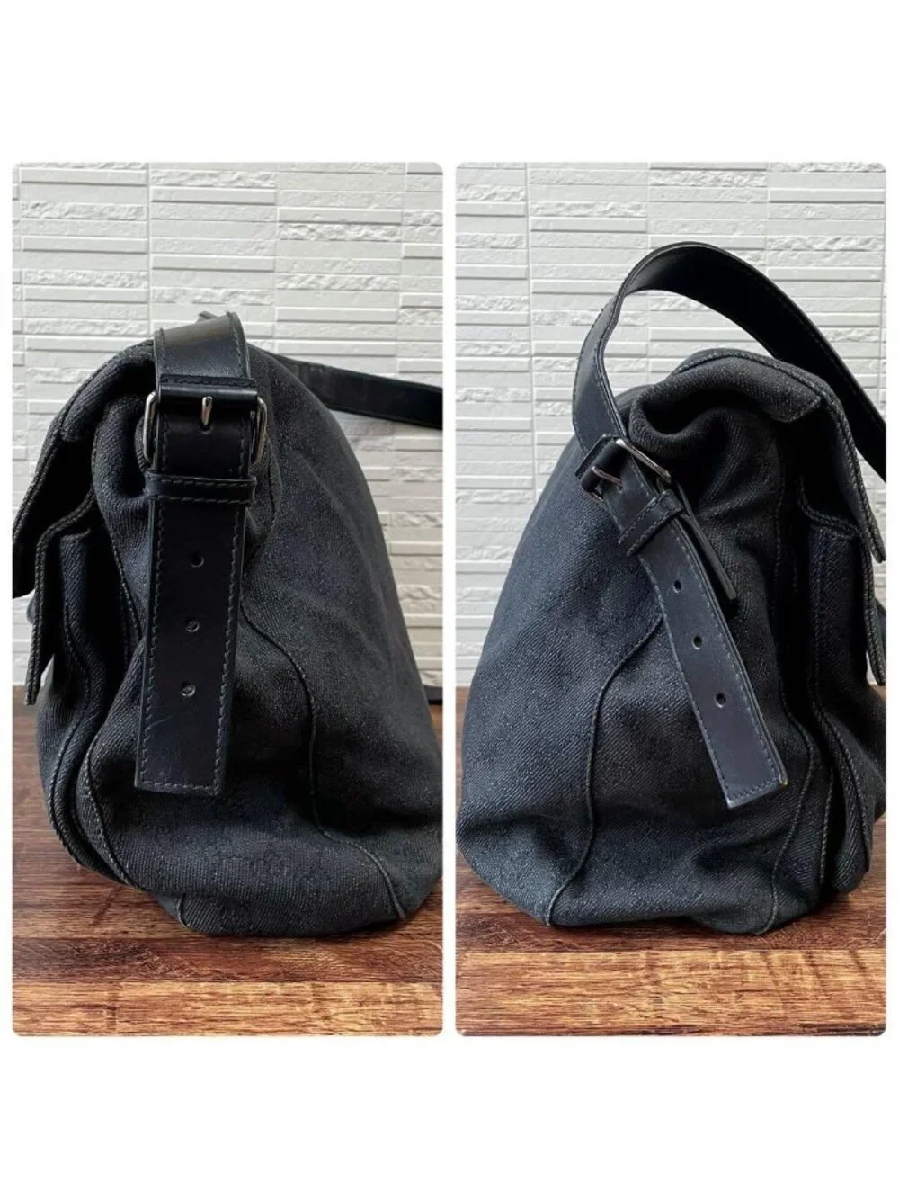 Gucci GG Canvas Leather Shoulder Bag Large Black